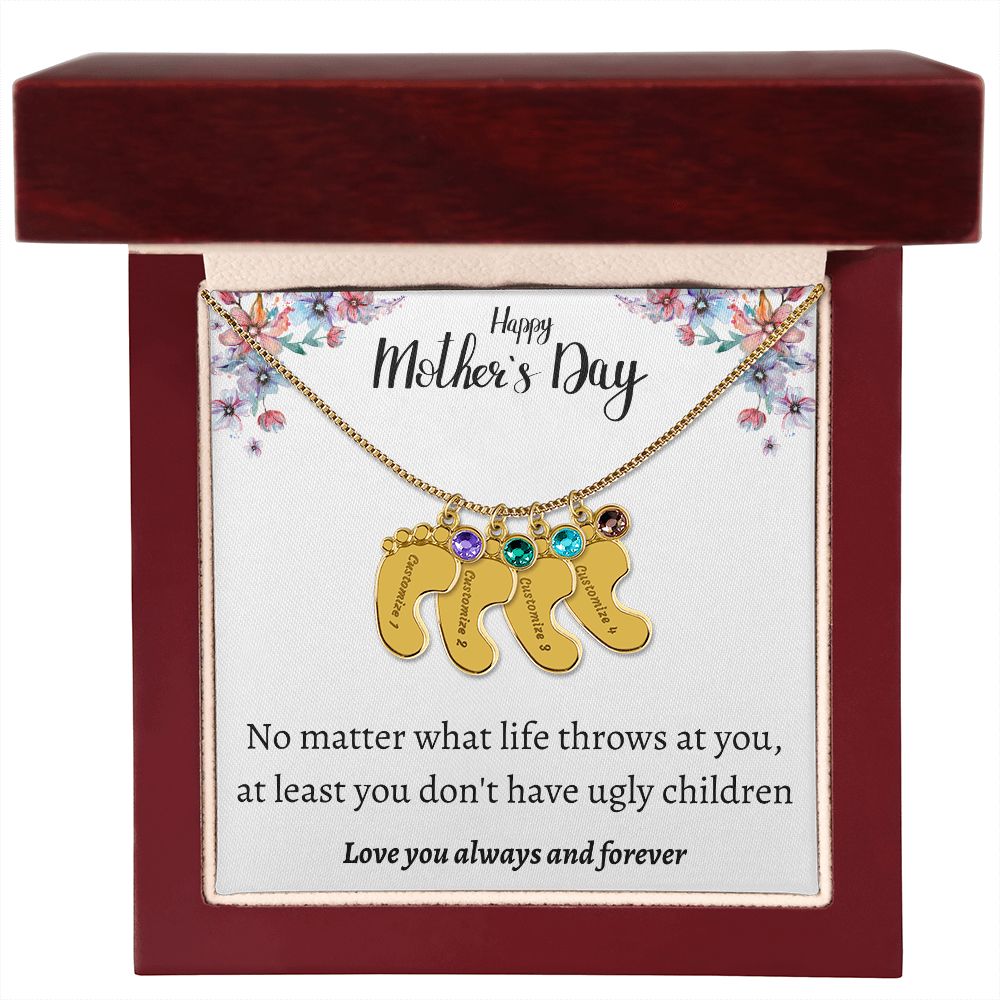 Happy Mother's Day | Feet Personalized Name Necklace Birthstone Humor