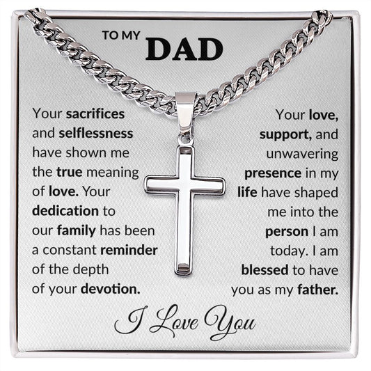 To My Dad Blessed I Love You | Cuban Chain with Artisan Cross Necklace