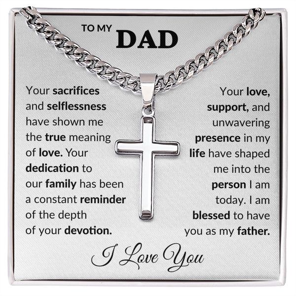 To My Dad - You Are My Guiding Light - Cuban Link Chain with Engraved Cross  Pendant Necklace