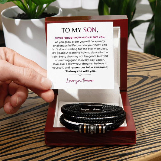 To My Son Laugh Love Live | Love You Forever Engraved Bracelet