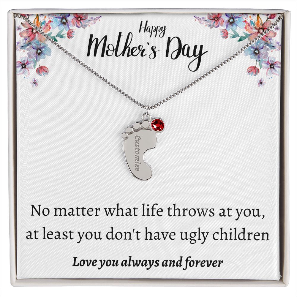 Happy Mother's Day | Feet Personalized Name Necklace Birthstone Humor