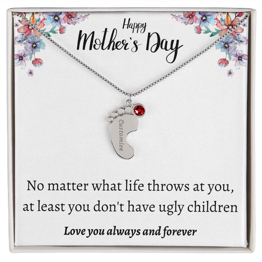 Happy Mother's Day | Feet Personalized Name Necklace Birthstone Humor