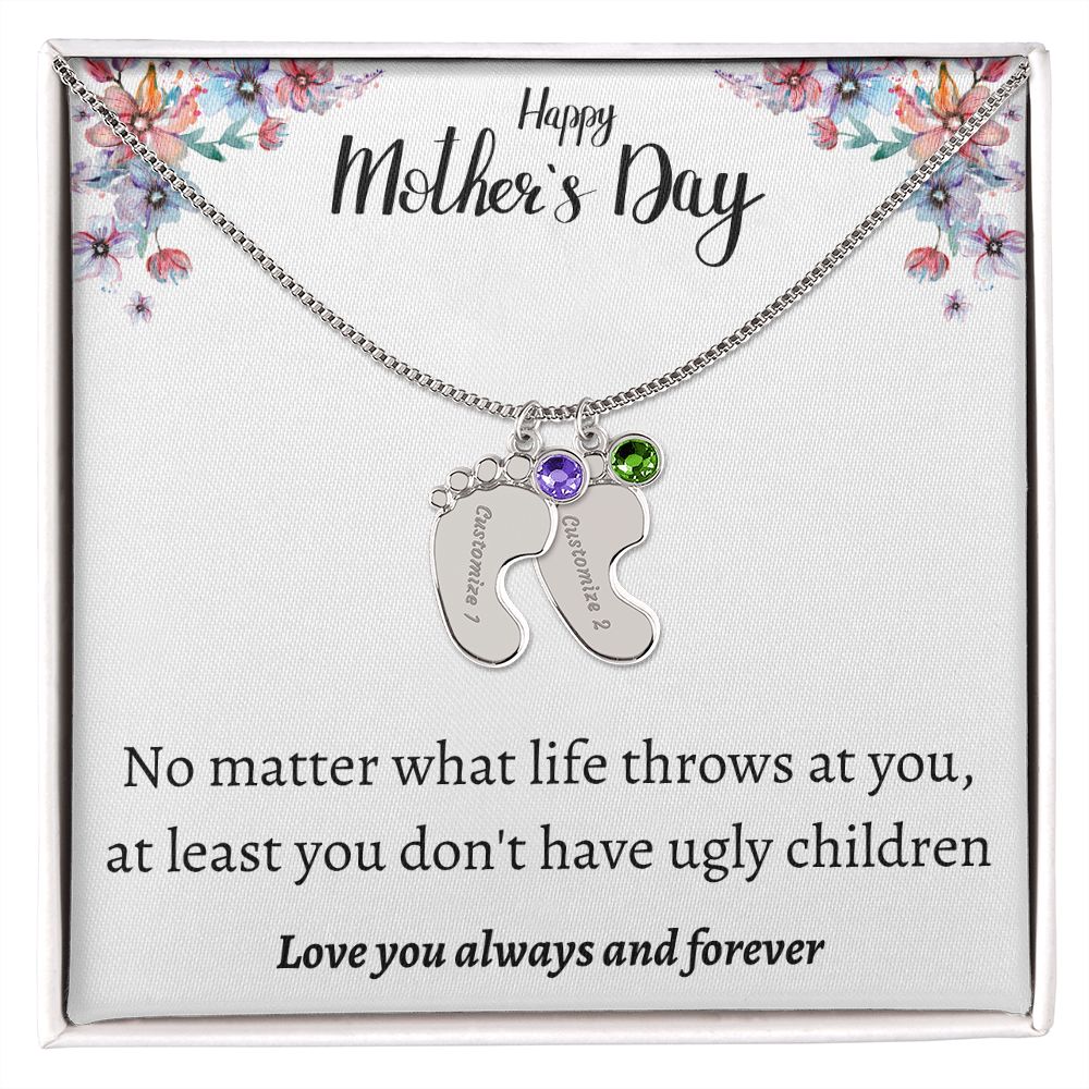 Happy Mother's Day | Feet Personalized Name Necklace Birthstone Humor