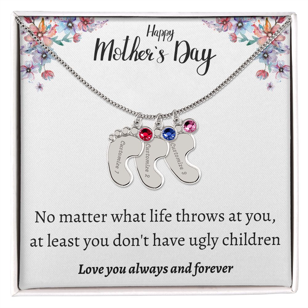 Happy Mother's Day | Feet Personalized Name Necklace Birthstone Humor