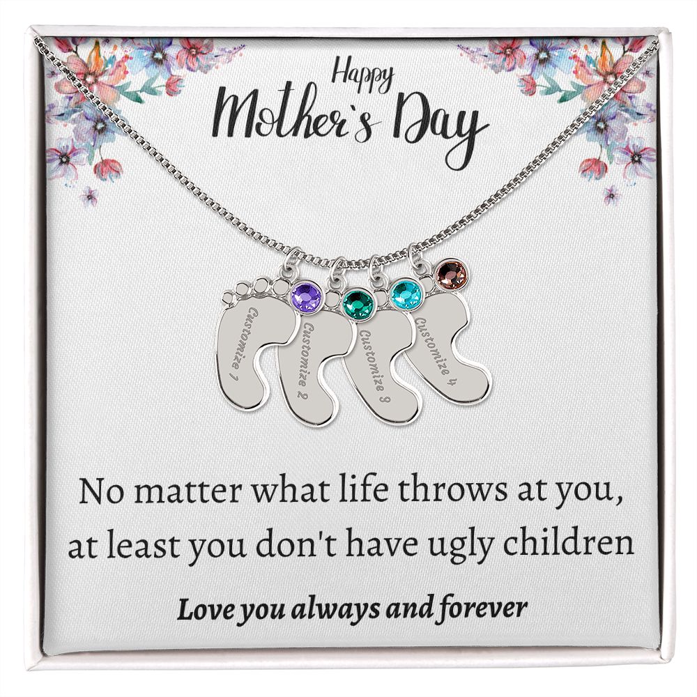 Happy Mother's Day | Feet Personalized Name Necklace Birthstone Humor
