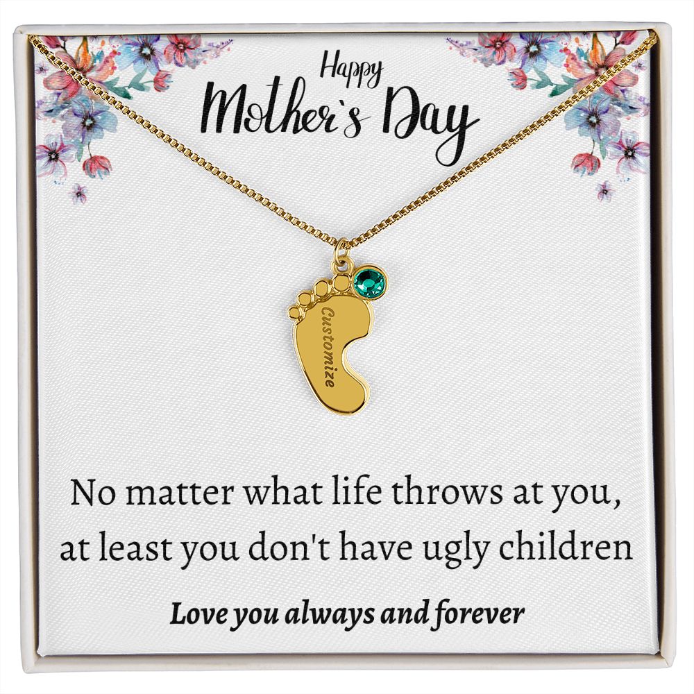 Happy Mother's Day | Feet Personalized Name Necklace Birthstone Humor
