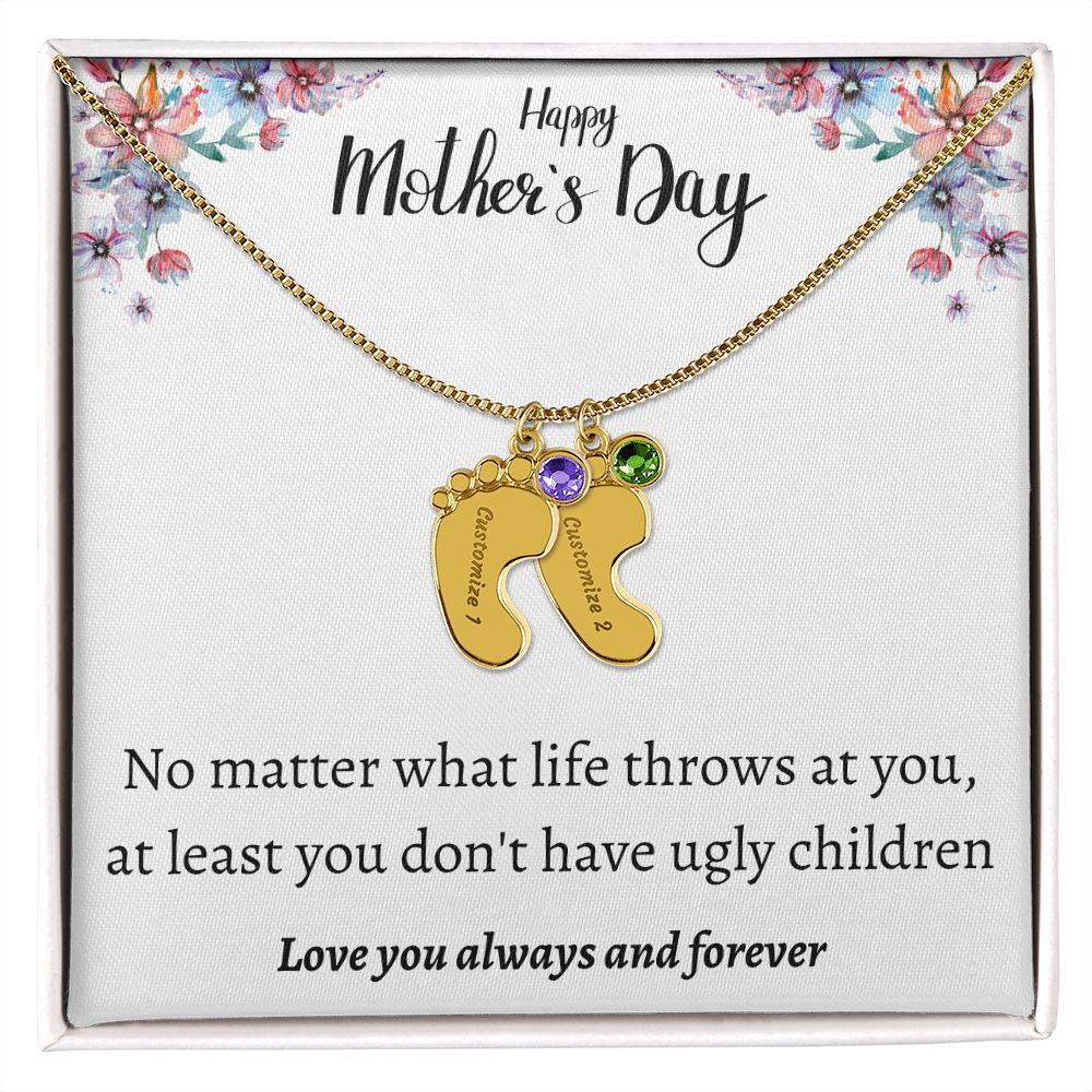Happy Mother's Day | Feet Personalized Name Necklace Birthstone Humor