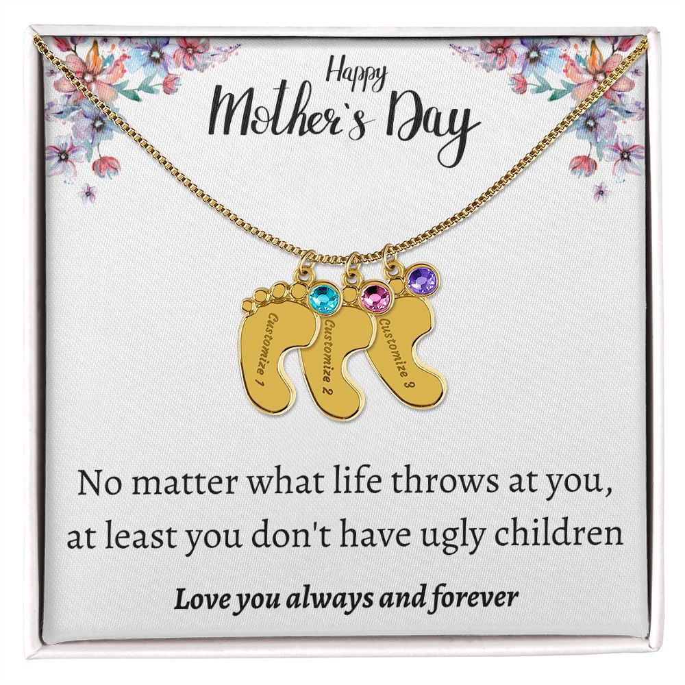 Happy Mother's Day | Feet Personalized Name Necklace Birthstone Humor