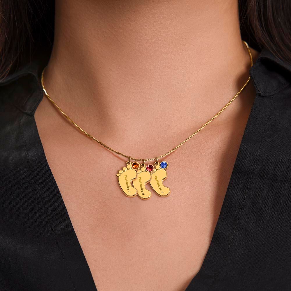 Happy Mother's Day | Feet Personalized Name Necklace Birthstone Humor