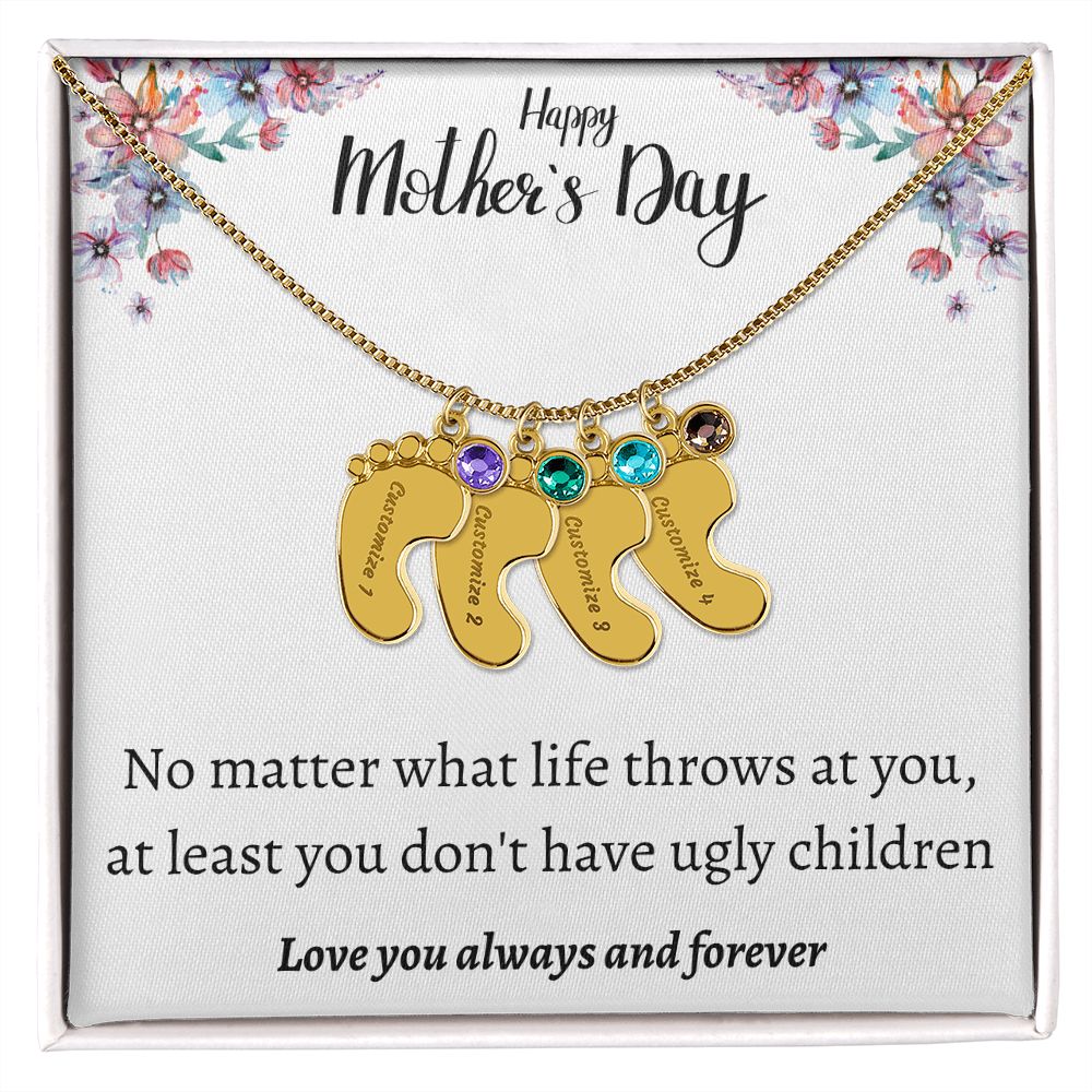 Happy Mother's Day | Feet Personalized Name Necklace Birthstone Humor