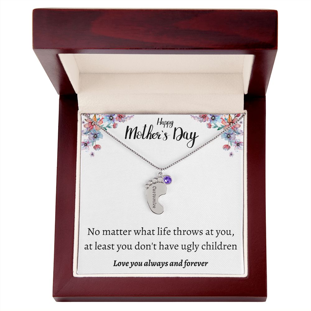Happy Mother's Day | Feet Personalized Name Necklace Birthstone Humor