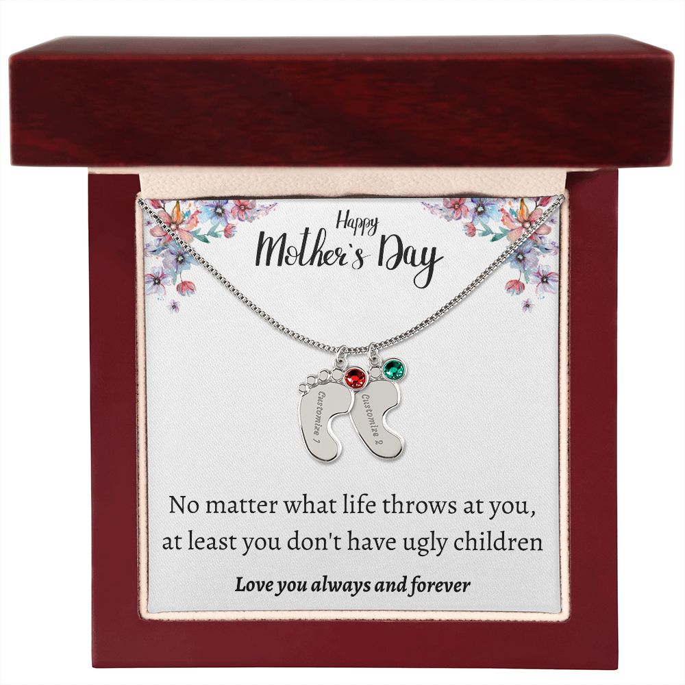 Happy Mother's Day | Feet Personalized Name Necklace Birthstone Humor