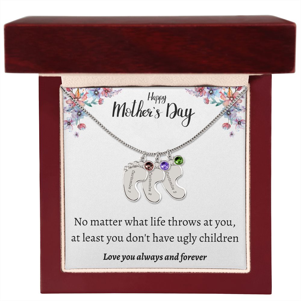 Happy Mother's Day | Feet Personalized Name Necklace Birthstone Humor