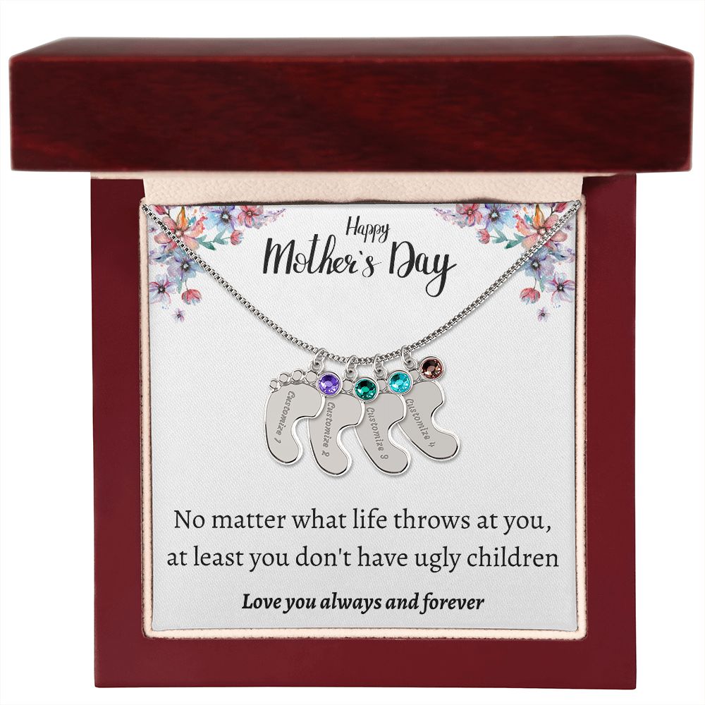 Happy Mother's Day | Feet Personalized Name Necklace Birthstone Humor