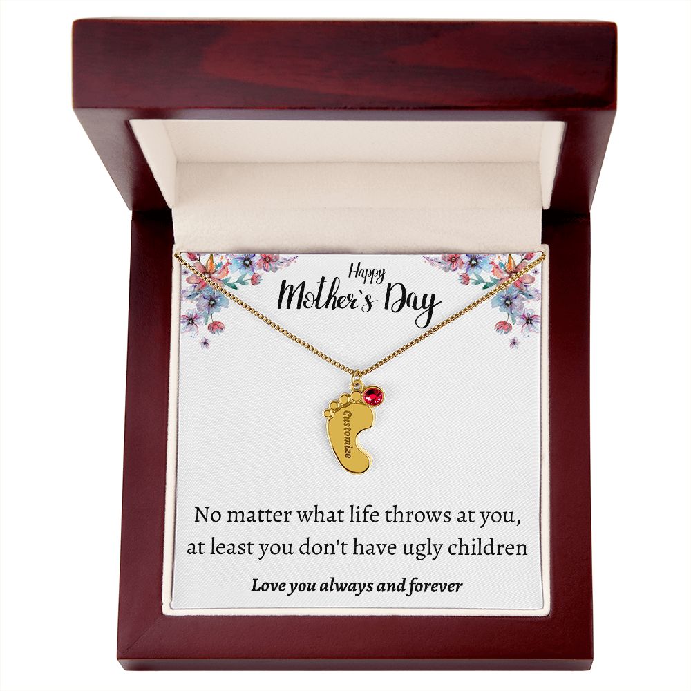 Happy Mother's Day | Feet Personalized Name Necklace Birthstone Humor