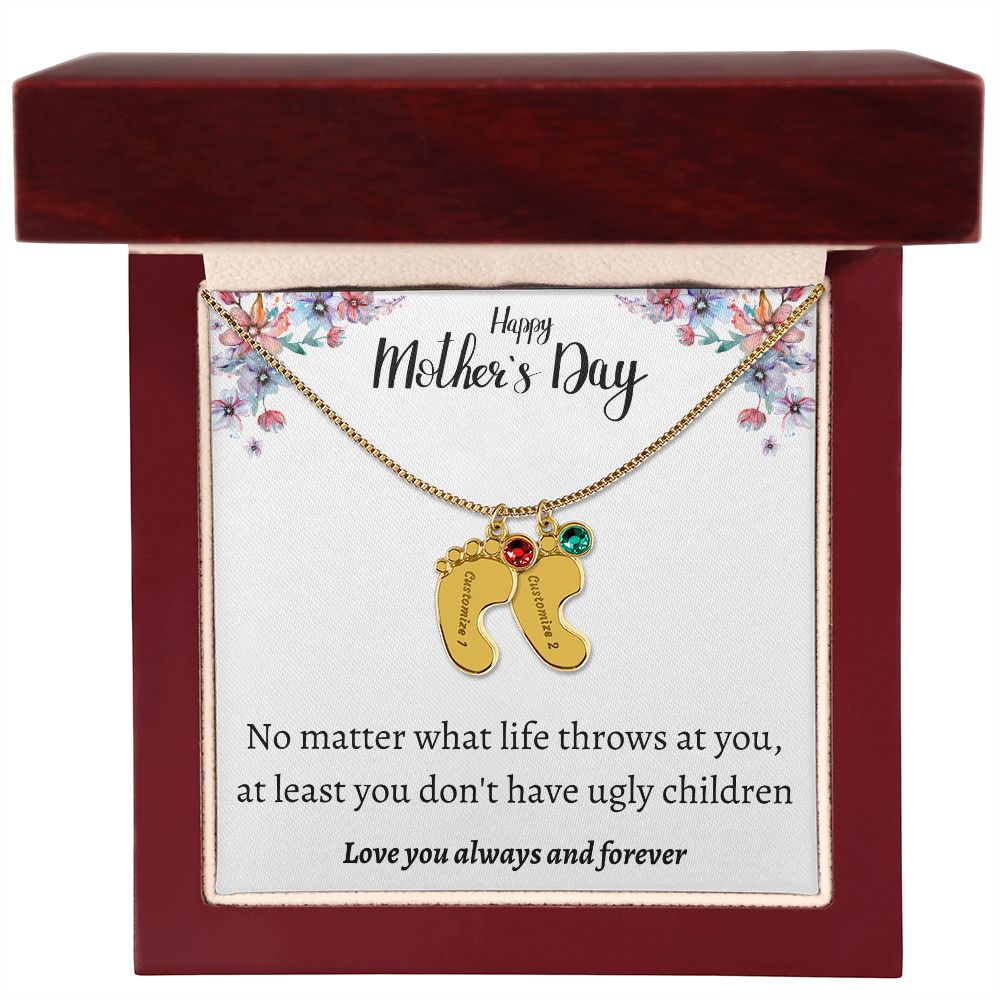 Happy Mother's Day | Feet Personalized Name Necklace Birthstone Humor