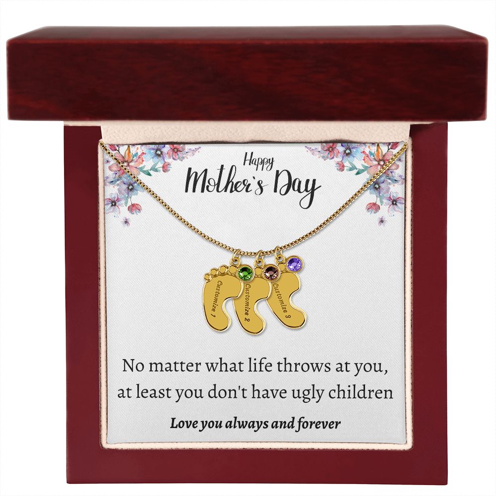 Happy Mother's Day | Feet Personalized Name Necklace Birthstone Humor